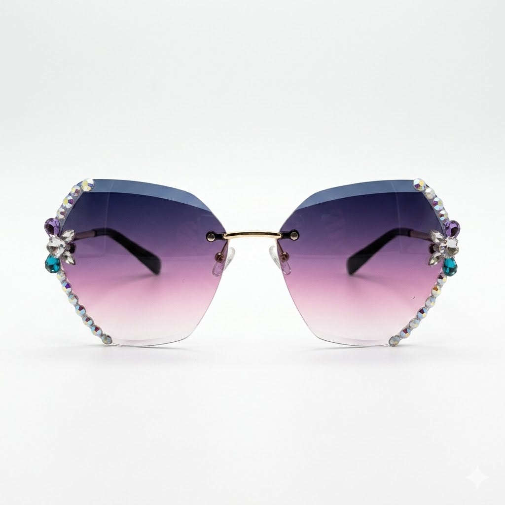 MIVDIOR Purple gradient Premium Jewel Rimless women Sunglasses