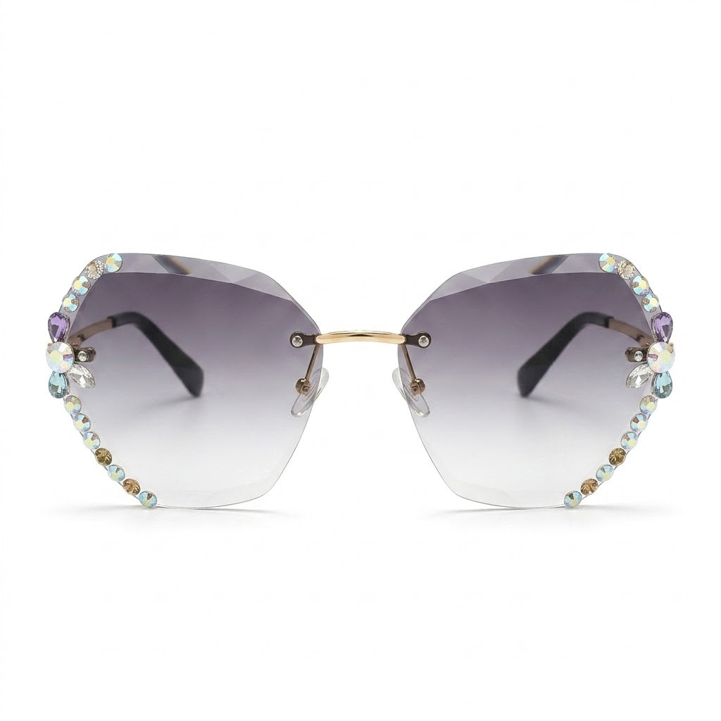 MIVDIOR Black gray gradient Premium Jewel Rimless women Sunglasses