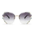 MIVDIOR Black gray gradient Premium Jewel Rimless women Sunglasses
