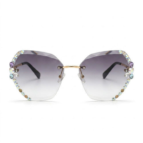 MIVDIOR Black gray gradient Premium Jewel Rimless women Sunglasses