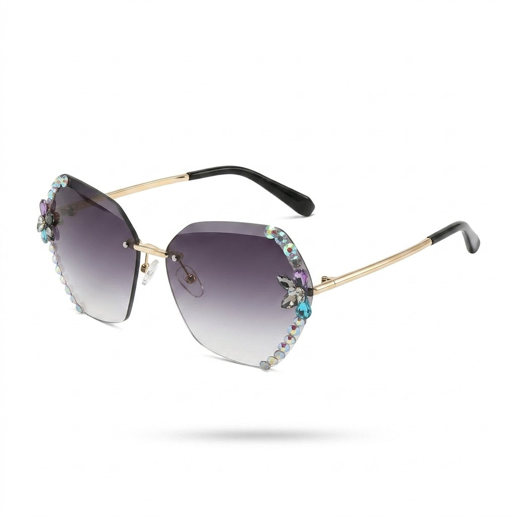 MIVDIOR Black gray gradient Premium Jewel Rimless women Sunglasses