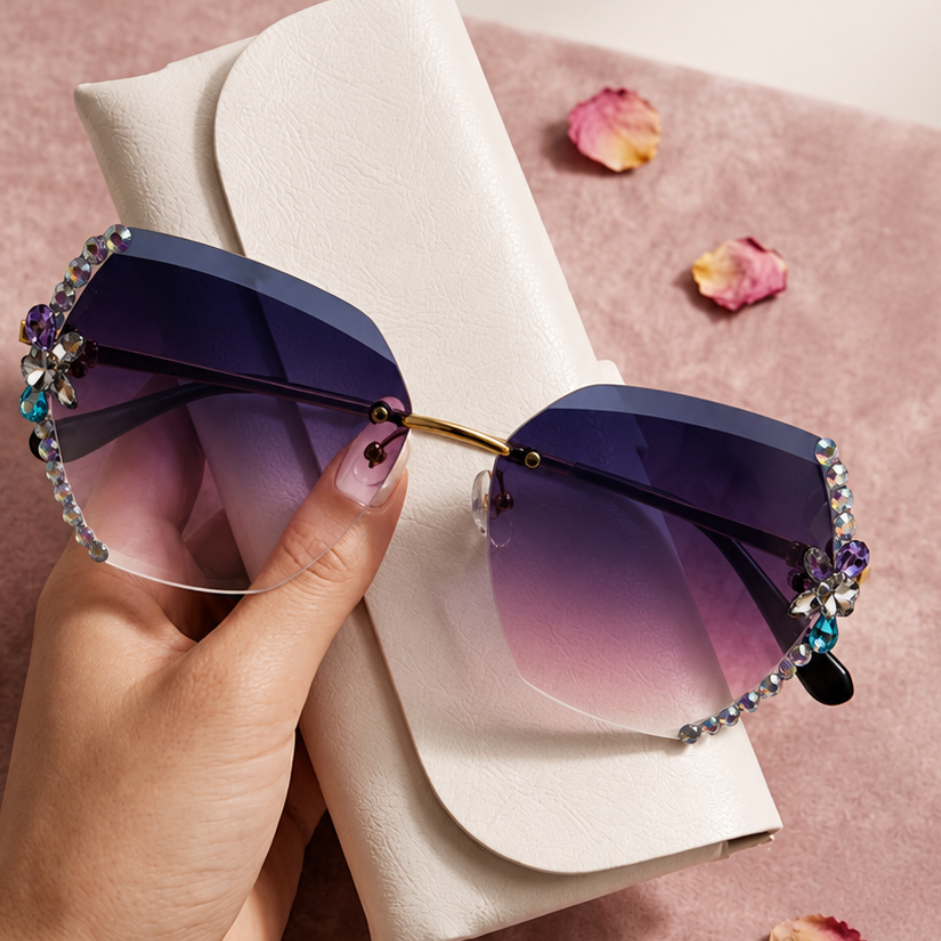 MIVDIOR Purple gradient Premium Jewel Rimless women Sunglasses