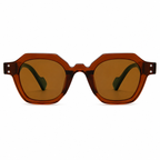 MIVDIOR Hexa Polarized UV400 Geometric Sunglasses for Men & Women | Brown Transparent Frame with Green Temple | Premium Fashion Eyewear