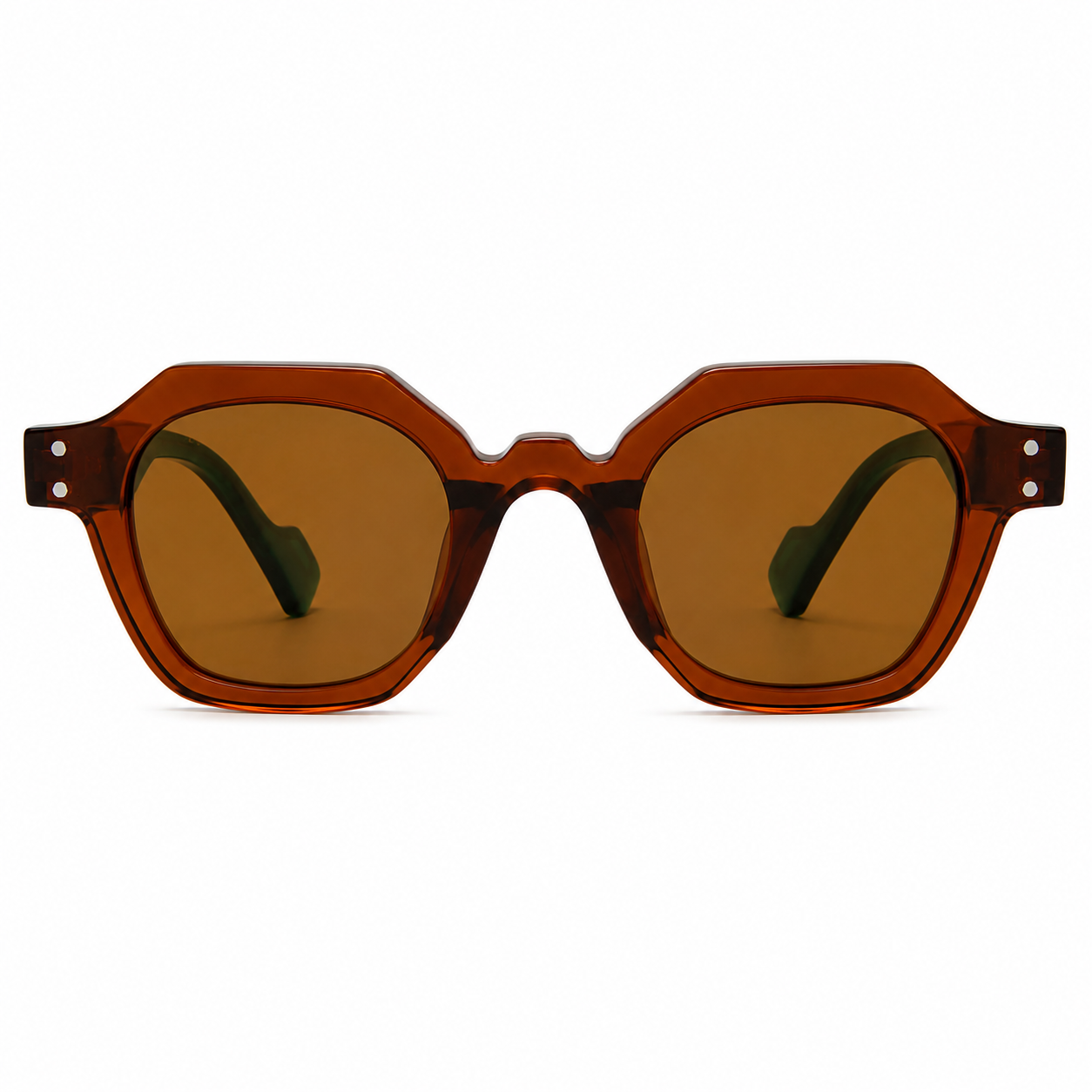 MIVDIOR Hexa Polarized UV400 Geometric Sunglasses for Men & Women | Brown Transparent Frame with Green Temple | Premium Fashion Eyewear