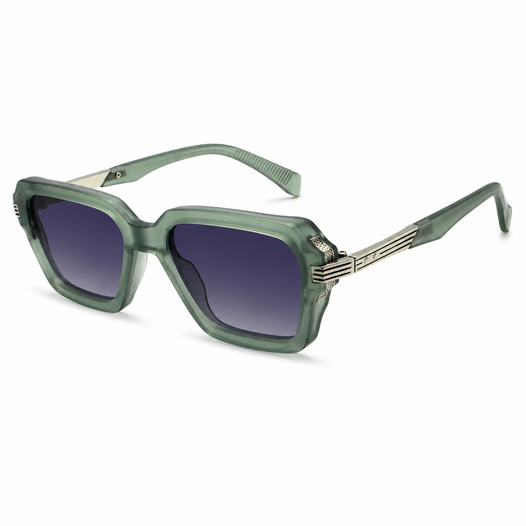MIVDIOR MMM Polarized UV400 Sunglasses for Men & Women | Matt Transparent Green Nylon Frame with Silver Temple Detail | Blue Gradient Lens