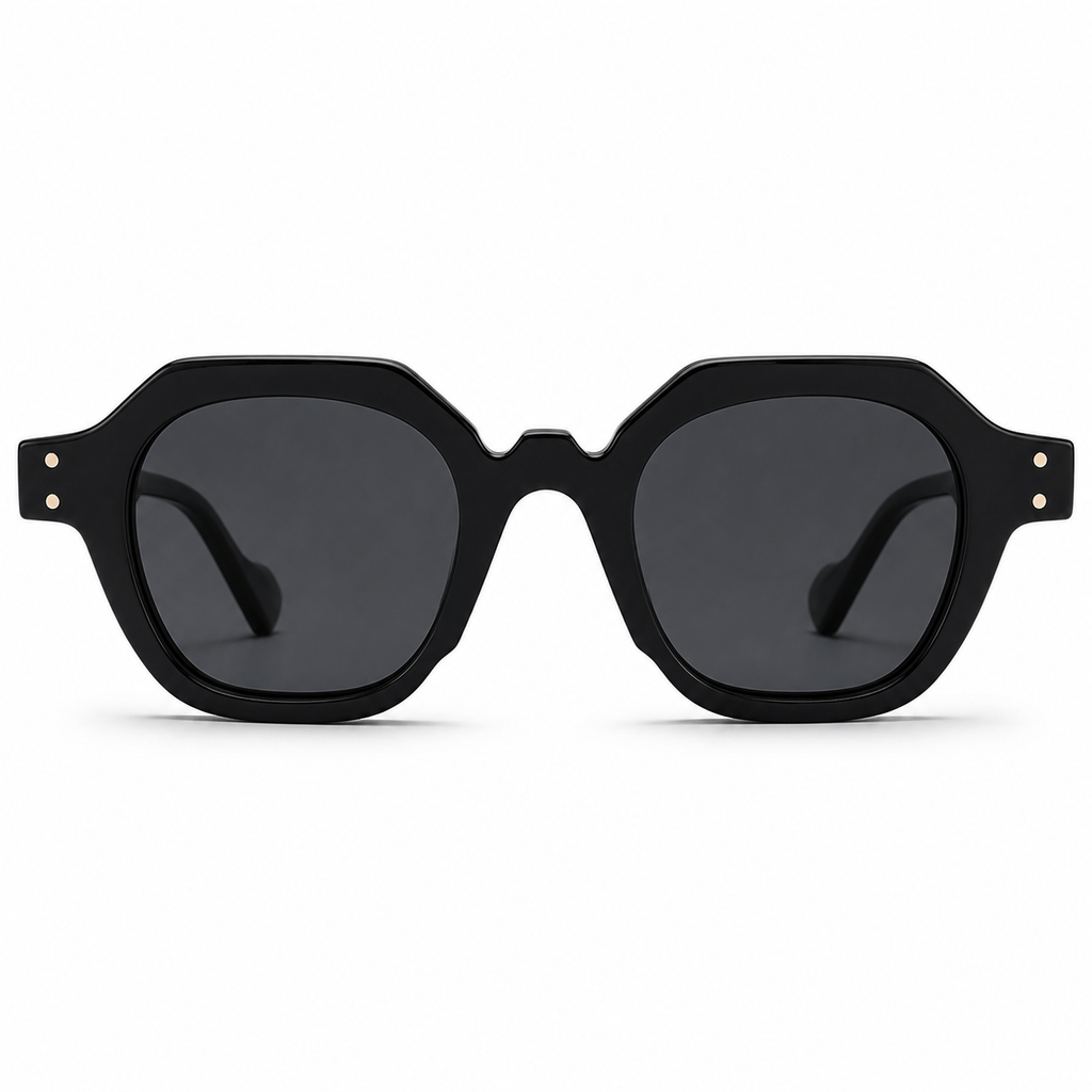 MIVDIOR Hexa Polarized UV400 Geometric Sunglasses for Men & Women | Glossy Black Frame with Smoke Black Lens | Premium Luxury Eyewear