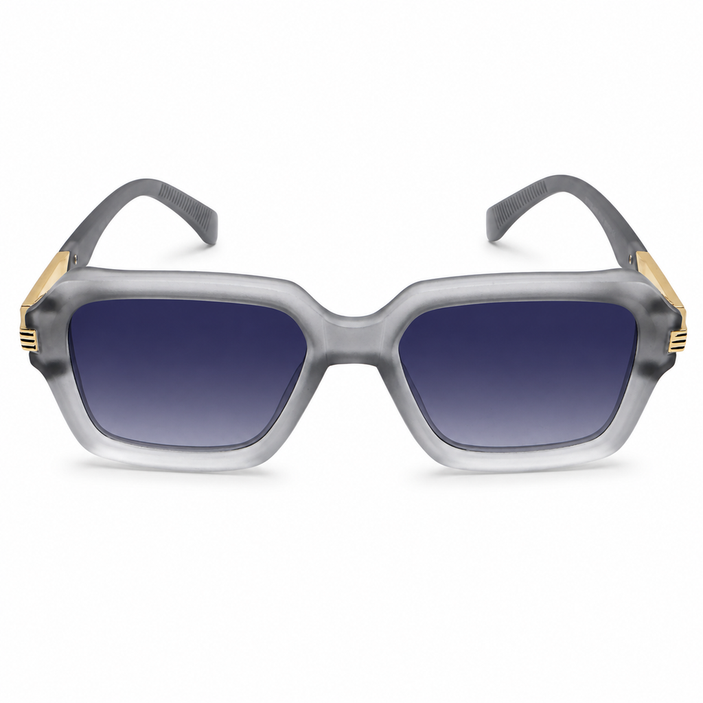 MIVDIOR MMM Polarized UV400 Sunglasses for Men & Women | Matt Grey Nylon Frame with Gold Detail Temple | Blue Gradient Lens | Luxury Fashion Eyewear