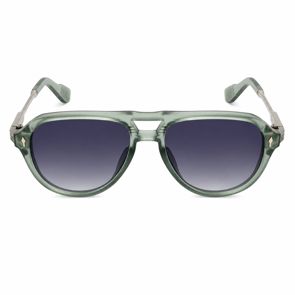 MIVDIOR MMM Polarized UV400 Sunglasses for Men & Women | Matt Transparent Green Nylon Frame with Silver Temple Detail | Blue Gradient Lens