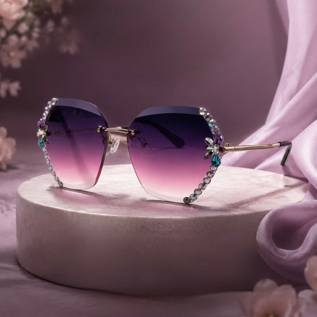 MIVDIOR Purple gradient Premium Jewel Rimless women Sunglasses
