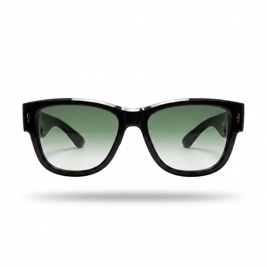 Mivdior Aura CRYSTA Glossy Black  Frame Green Smoky Lens Sunglasses