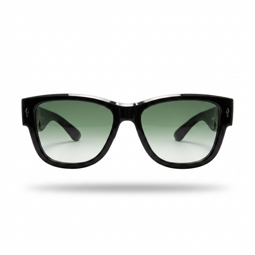 Mivdior Aura CRYSTA Glossy Black  Frame Green Smoky Lens Sunglasses