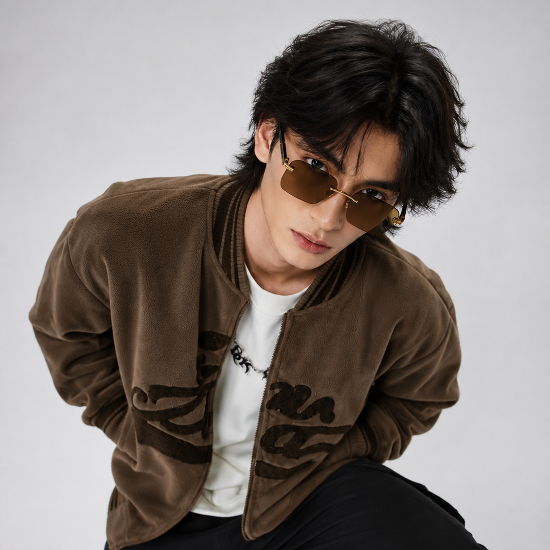 Mivdior Legacy RIMLESS Golden Black  Frame Dark Brown Lens Sunglasses