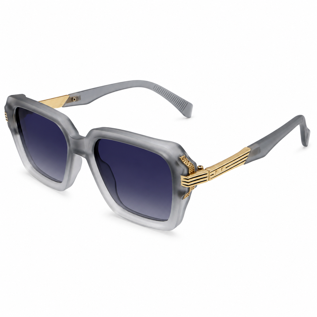 MIVDIOR MMM Polarized UV400 Sunglasses for Men & Women | Matt Grey Nylon Frame with Gold Detail Temple | Blue Gradient Lens | Luxury Fashion Eyewear
