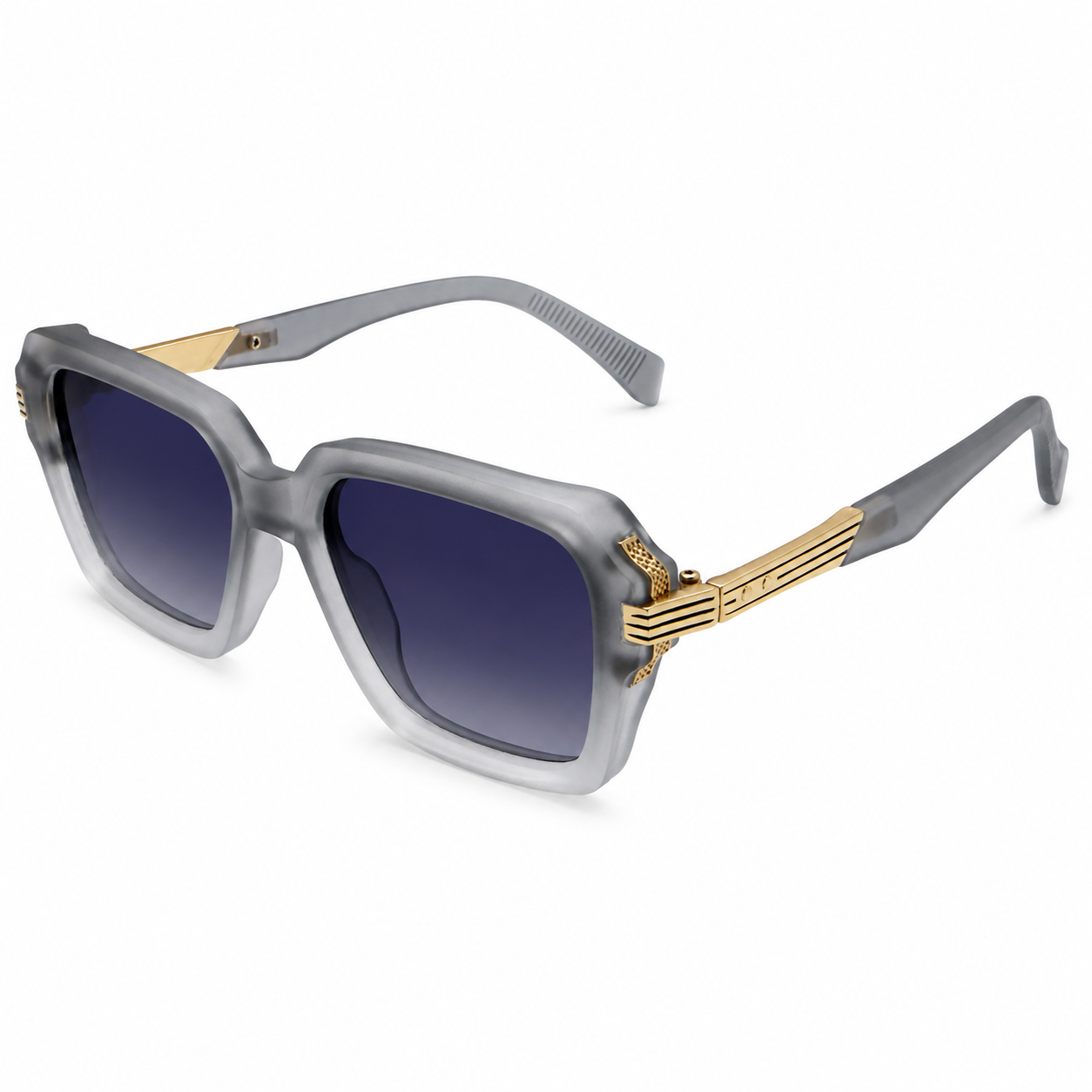 MIVDIOR MMM Polarized UV400 Sunglasses for Men & Women | Matt Grey Nylon Frame with Gold Detail Temple | Blue Gradient Lens | Luxury Fashion Eyewear