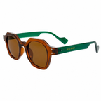 MIVDIOR Hexa Polarized UV400 Geometric Sunglasses for Men & Women | Brown Transparent Frame with Green Temple | Premium Fashion Eyewear