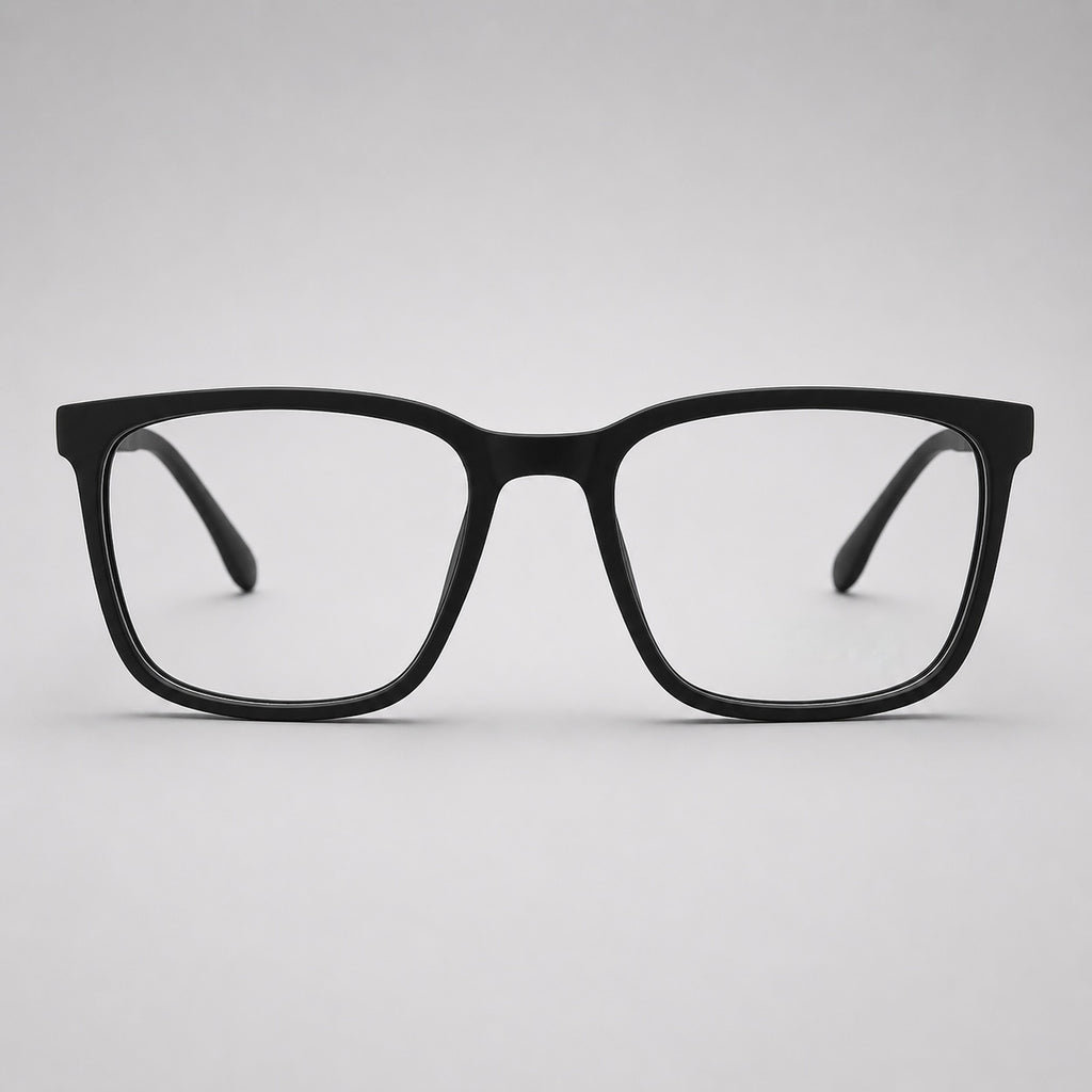 Premium Matte Black Rectangular Eyeglasses – Ultra Lightweight TR90 Unisex Minimal Optical Frame