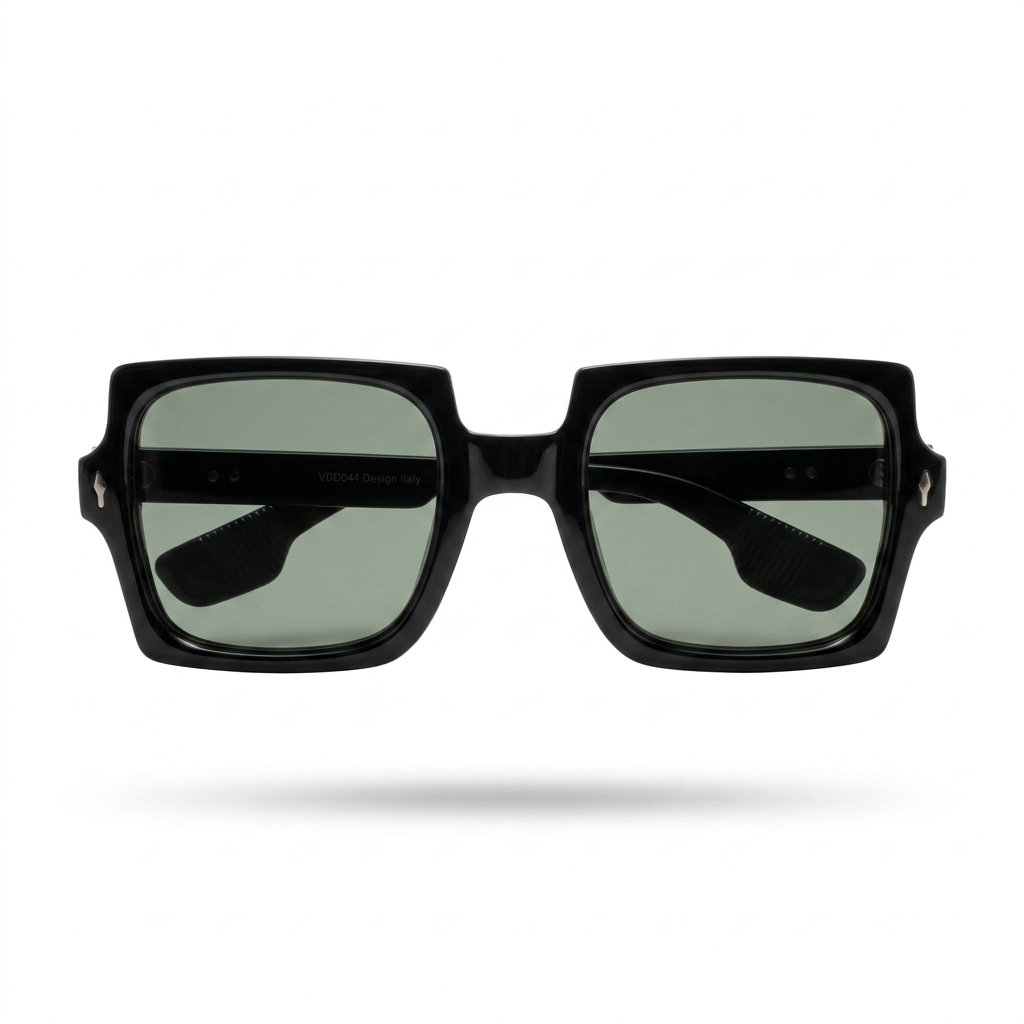 Mivdior Elite CRYSTA Glossy Black  Frame Green Smoky Lens Sunglasses
