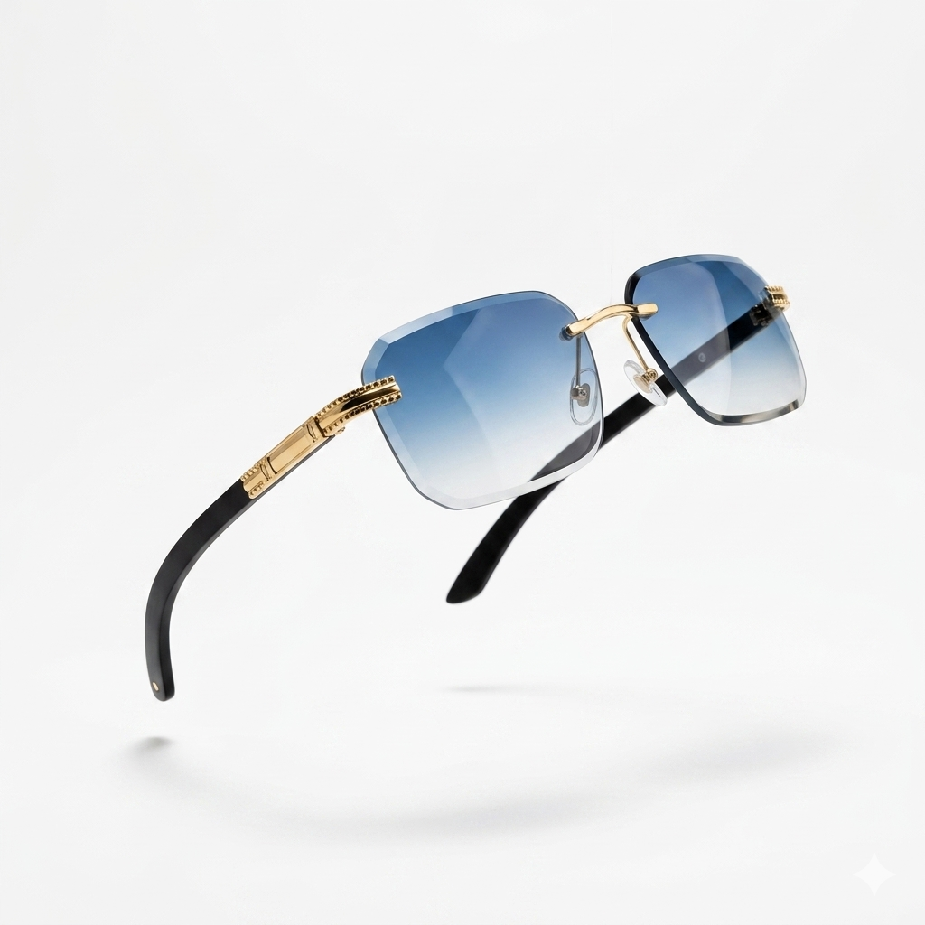 Mivdior Velvet RIMLESS Golden Black  Frame Sky Blue Gradiant Lens Sunglasses