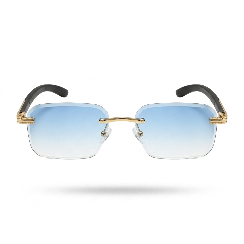 Mivdior Velvet RIMLESS Golden Black  Frame Sky Blue Gradiant Lens Sunglasses