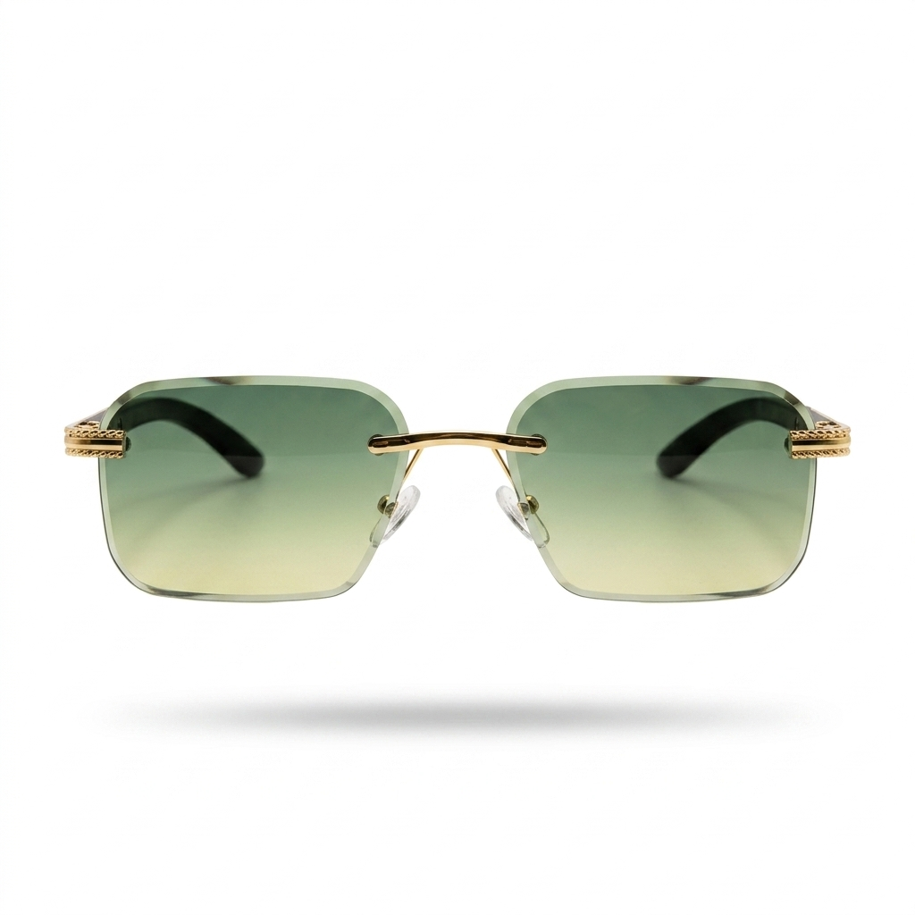 Mivdior Edge RIMLESS Golden Black  Frame Olive Green Gradiant Lens Sunglasses