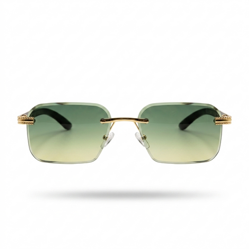 Mivdior Edge RIMLESS Golden Black  Frame Olive Green Gradiant Lens Sunglasses
