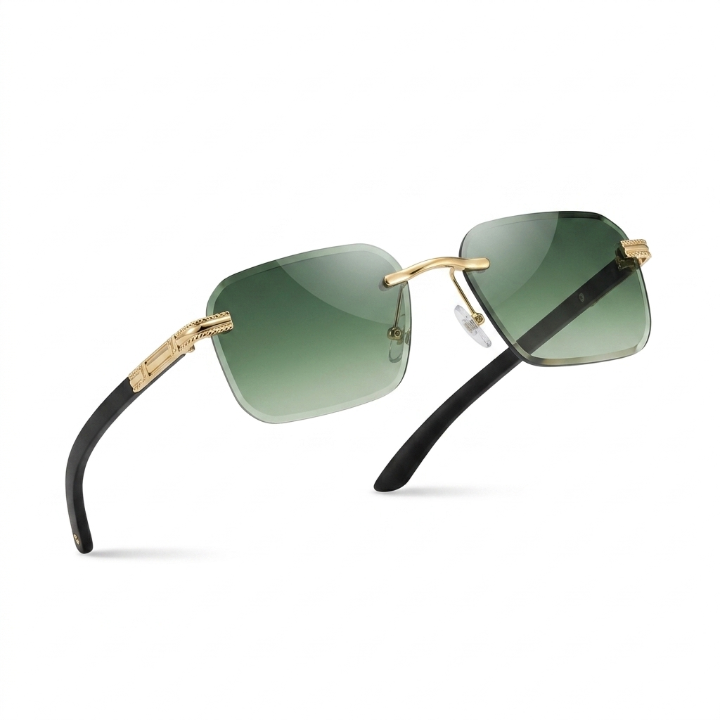 Mivdior Edge RIMLESS Golden Black  Frame Olive Green Gradiant Lens Sunglasses