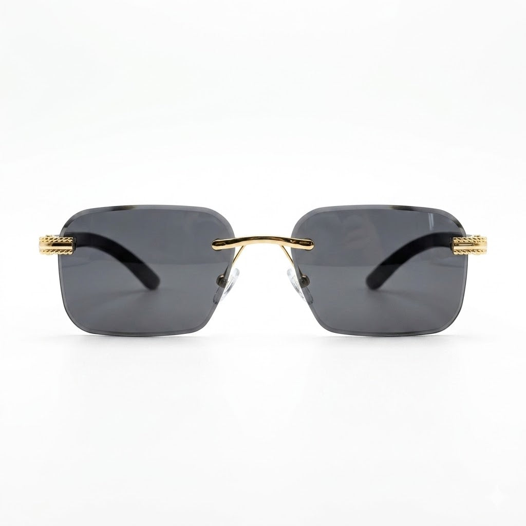 Mivdior Pulse RIMLESS Golden Black  Frame Black Lens SUNGLASSES