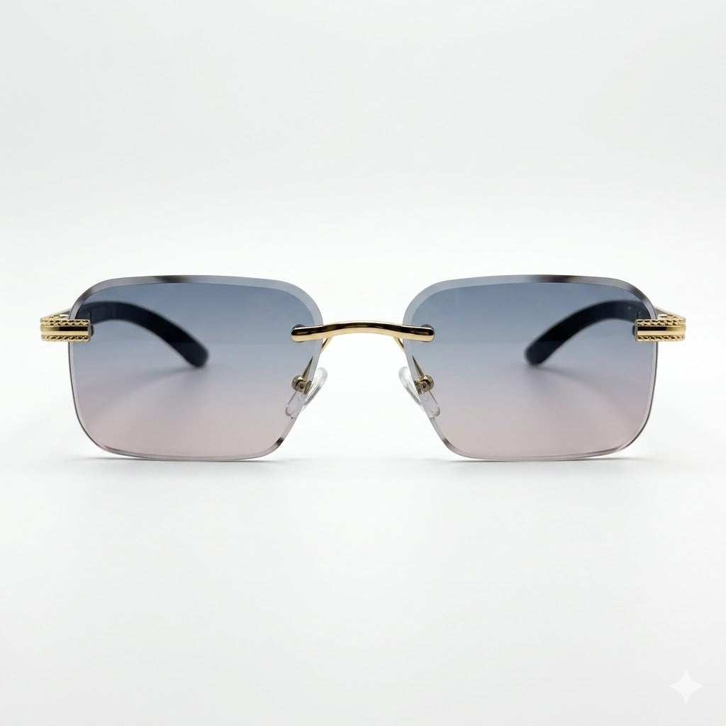 Mivdior Eclipse RIMLESS Golden Black  Frame Blue Gradiant Lens Sunglasses