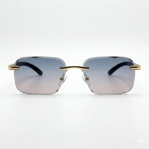 Mivdior Eclipse RIMLESS Golden Black  Frame Blue Gradiant Lens Sunglasses