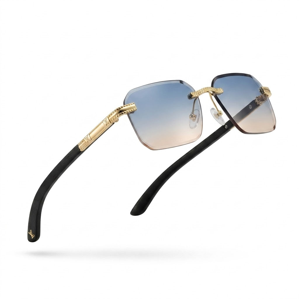 Mivdior Eclipse RIMLESS Golden Black  Frame Blue Gradiant Lens Sunglasses