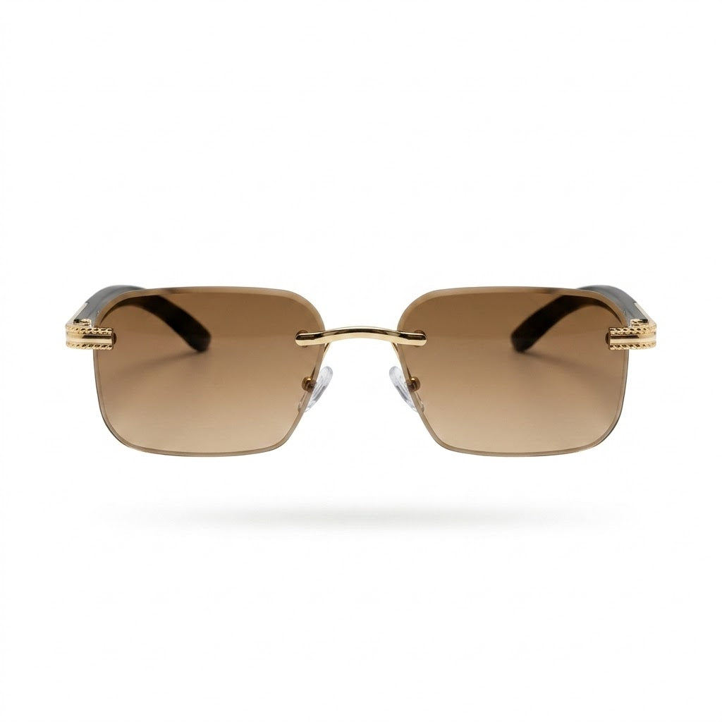Mivdior Legacy RIMLESS Golden Black  Frame Dark Brown Lens Sunglasses