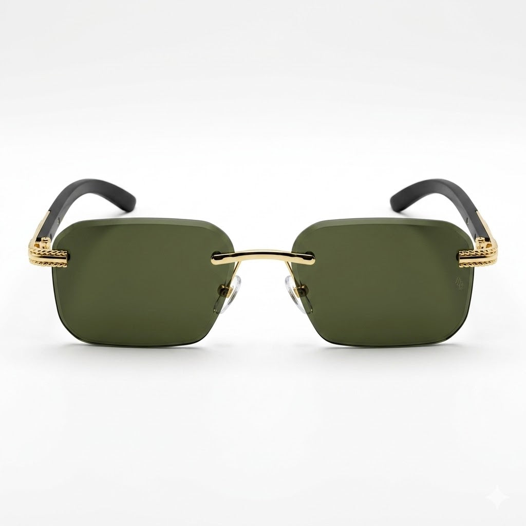 Mivdior Titan RIMLESS Golden Black  Frame Green Lens Sunglasses