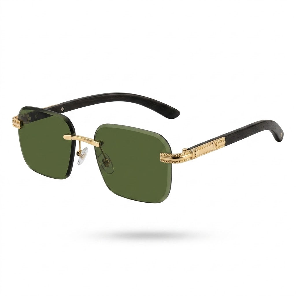 Mivdior Titan RIMLESS Golden Black  Frame Green Lens Sunglasses