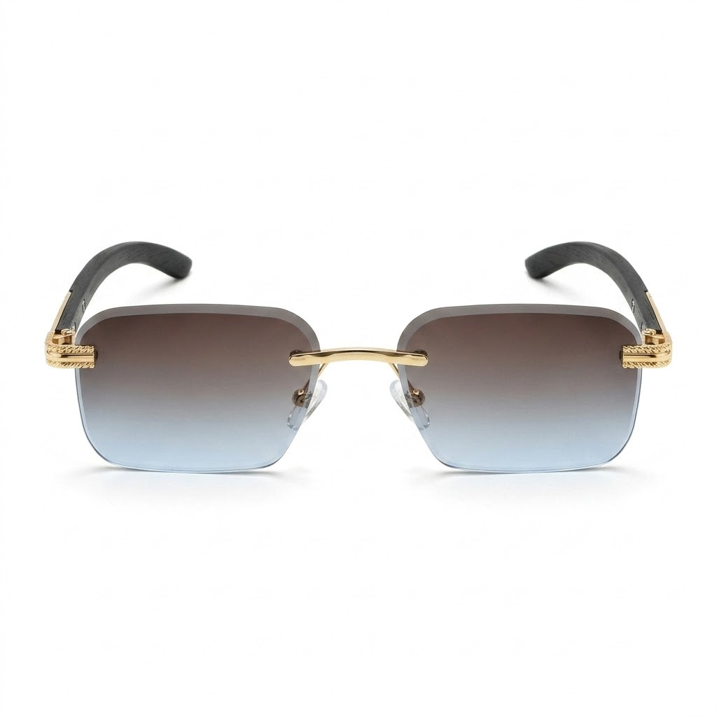 Mivdior Icon RIMLESS Golden Black  Frame Blue Grey Gradiant Lens Sunglasses