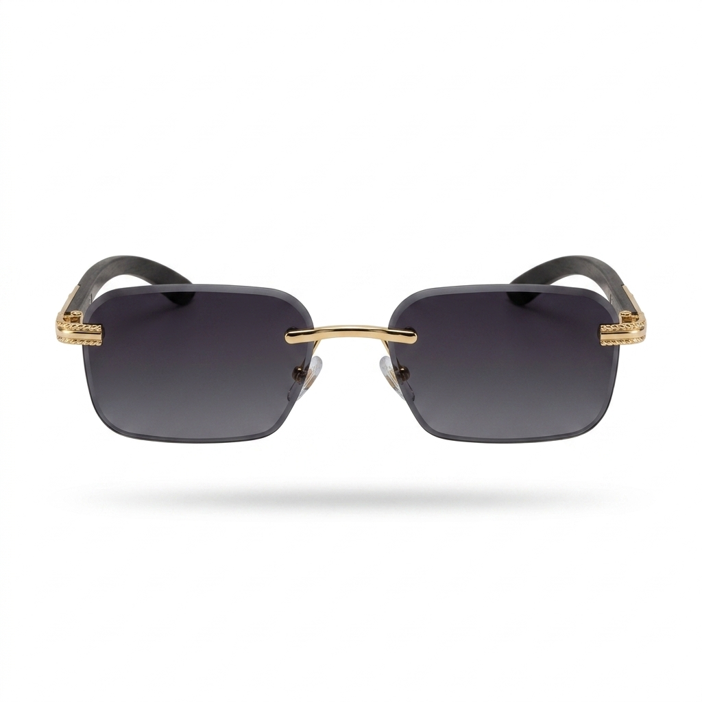 Mivdior Pulse RIMLESS Golden Black  Frame Black Lens SUNGLASSES