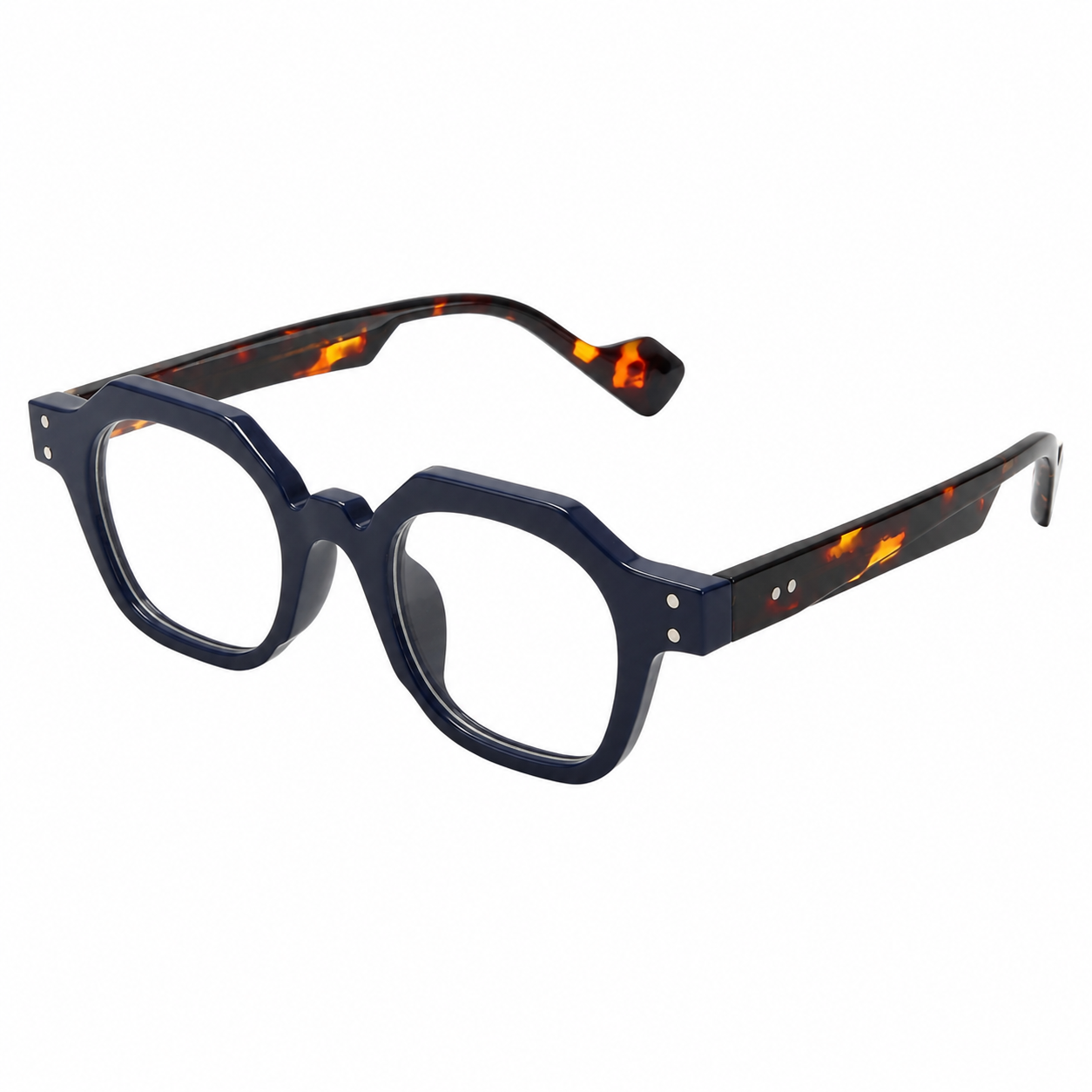 MIVDIOR Hexa Clear Blue Light Glasses for Men & Women | Navy Blue & Tortoise Geometric Frame | Premium Computer Eyewear