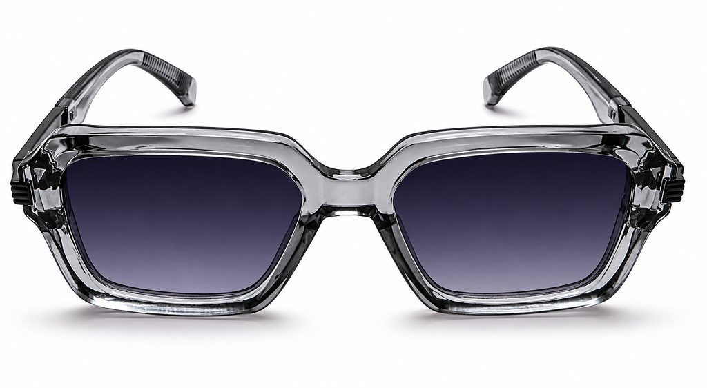 MIVDIOR MMM Geometric Polarized Sunglasses – Transparent Crystal Grey Frame with Blue Gradient UV400 Lens