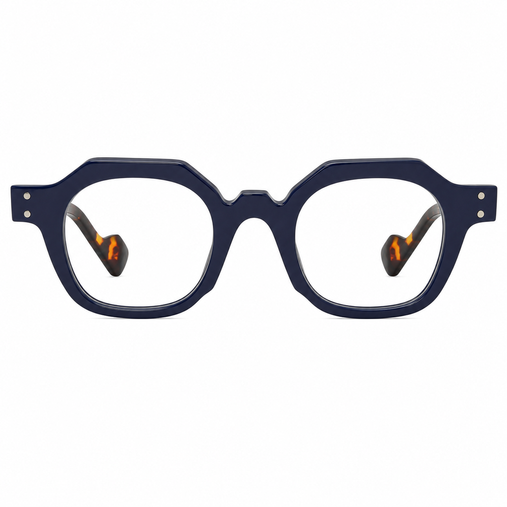MIVDIOR Hexa Clear Blue Light Glasses for Men & Women | Navy Blue & Tortoise Geometric Frame | Premium Computer Eyewear