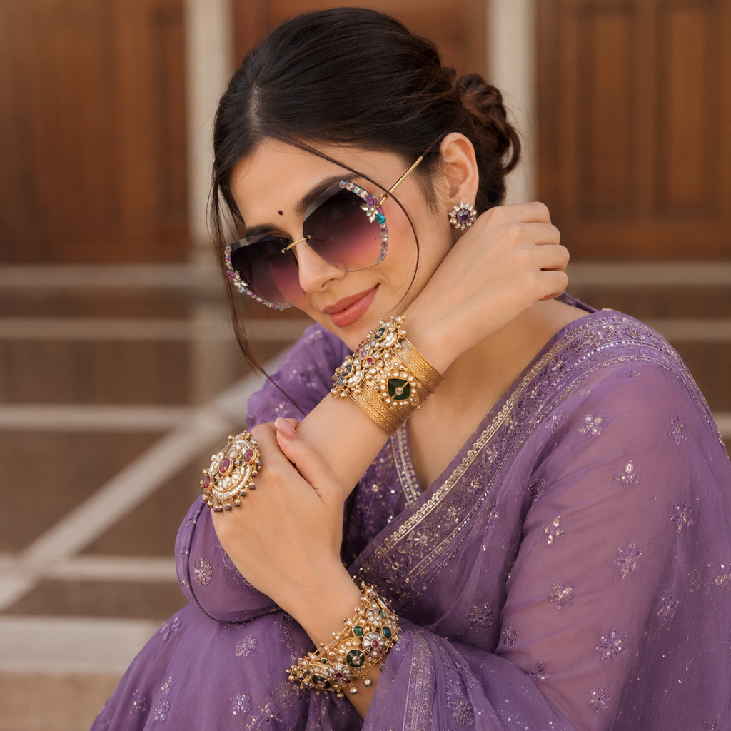 MIVDIOR Purple gradient Premium Jewel Rimless women Sunglasses