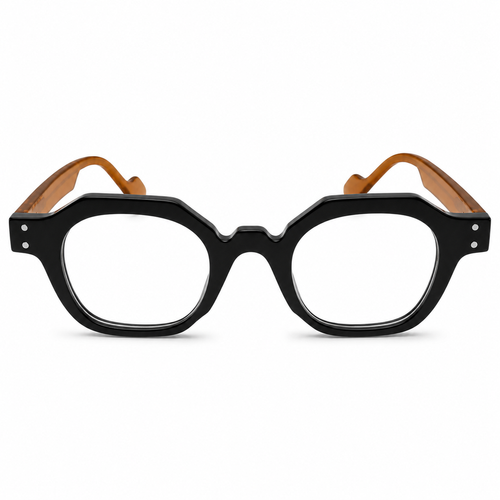 MIVDIOR Hexa Clear Blue Light Glasses for Men & Women | Black & Amber Geometric Frame | Premium Computer Eyewear