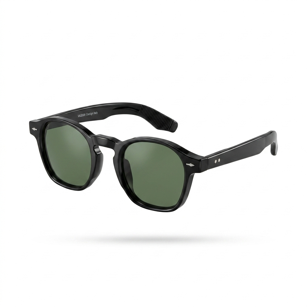 Mivdior Opal CRYSTA Glossy Black  Frame Green Smoky Lens Sunglasses