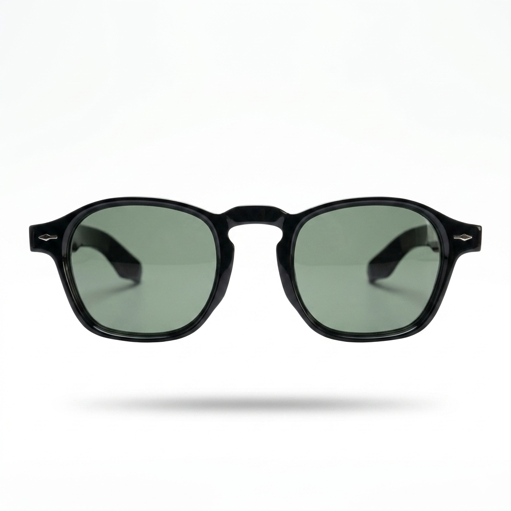 Mivdior Opal CRYSTA Glossy Black  Frame Green Smoky Lens Sunglasses