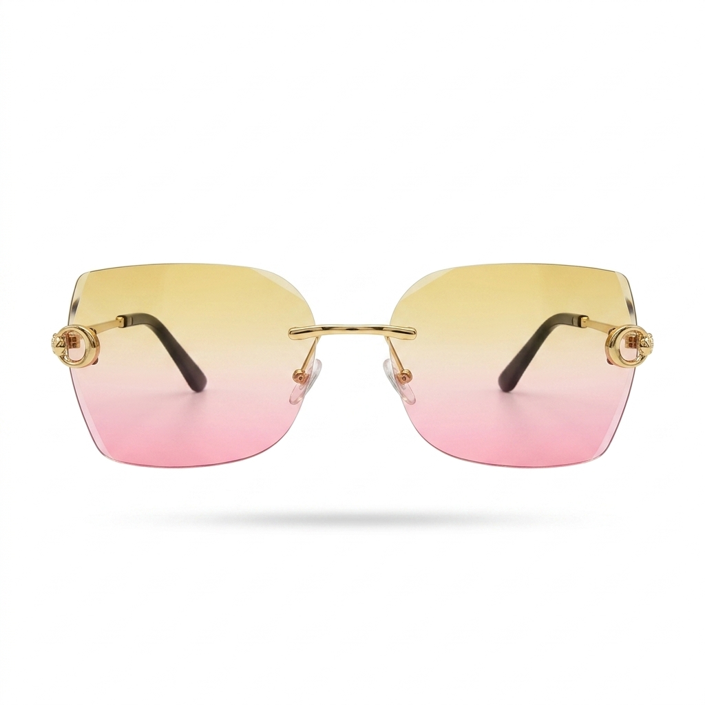 MIVDIOR Ripe Rimless Luxury Gradient Sunglasses for Women | Gold Rimless Frame | Pink Yellow Gradient Lens | Premium Fashion Eyewear