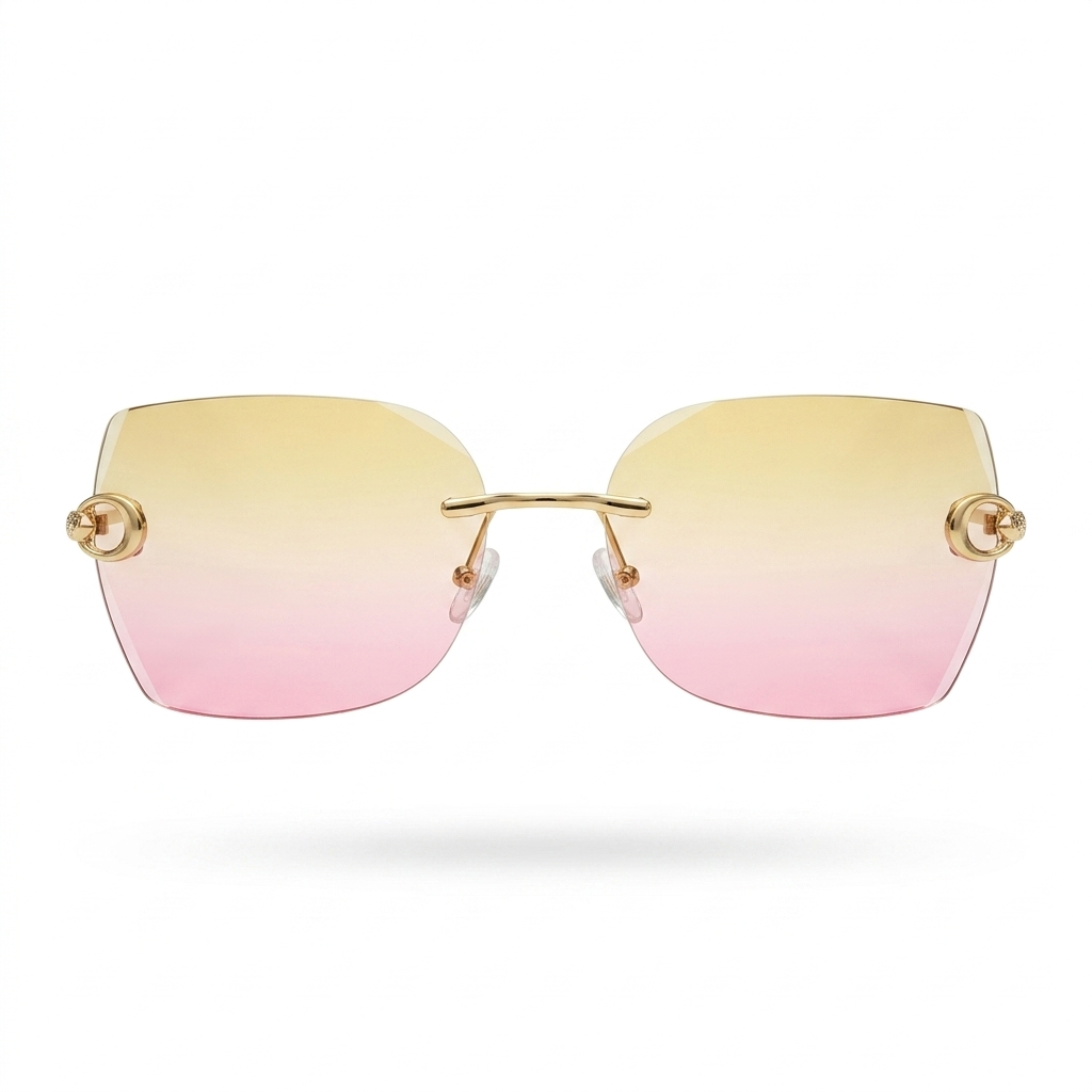 MIVDIOR Ripe Rimless Luxury Gradient Sunglasses for Women | Gold Rimless Frame | Pink Yellow Gradient Lens | Premium Fashion Eyewear