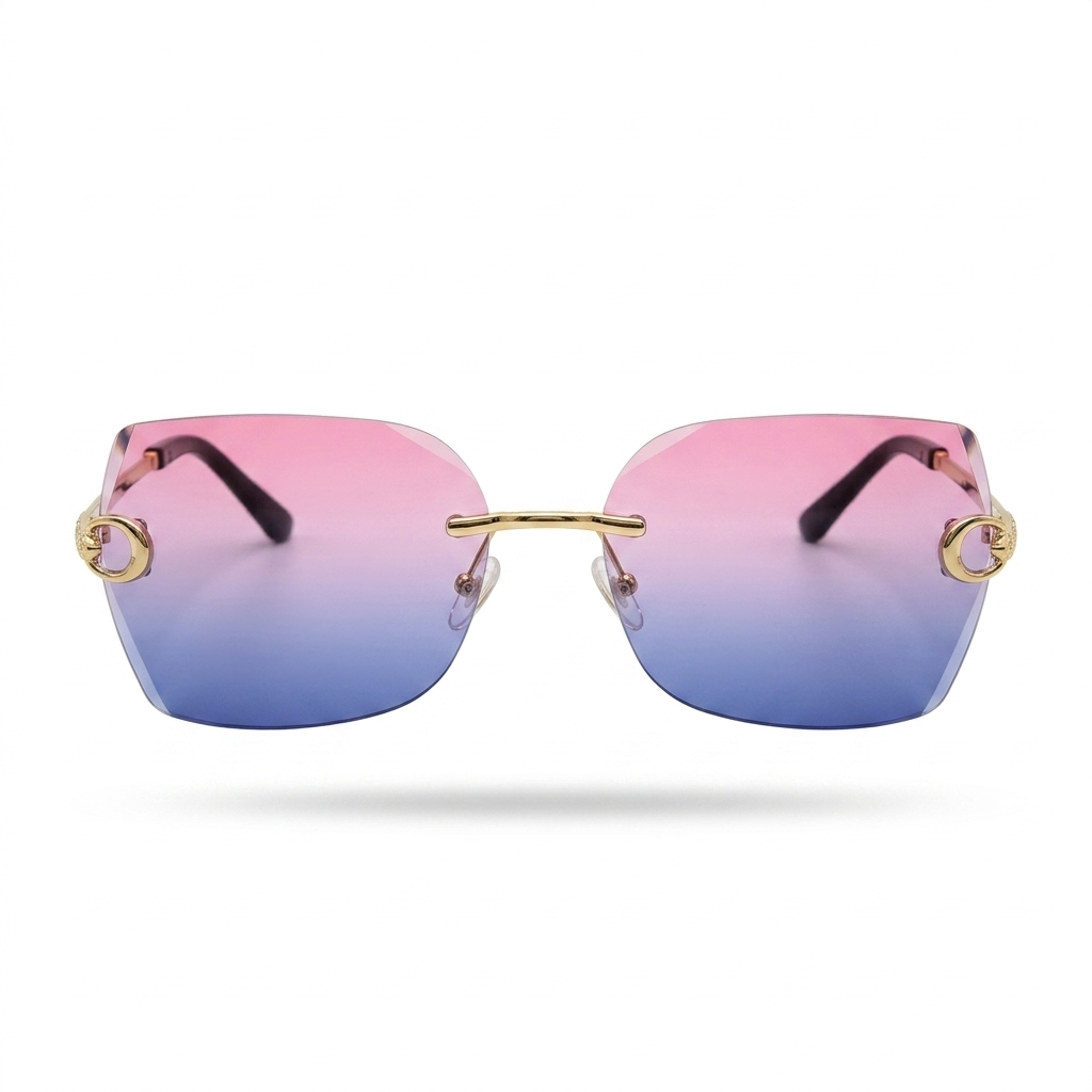 MIVDIOR Ripe Rimless Pink Blue Gradient Luxury Sunglasses for Women | Gold Rimless Frame | Premium Fashion Eyewear