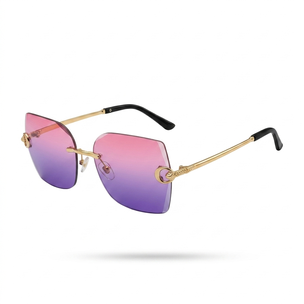 MIVDIOR Ripe Rimless Pink Blue Gradient Luxury Sunglasses for Women | Gold Rimless Frame | Premium Fashion Eyewear