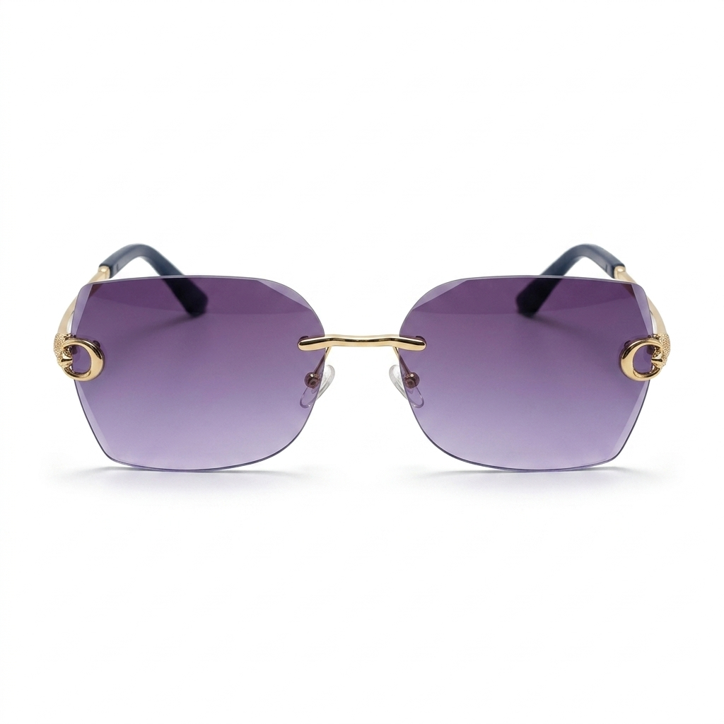 MIVDIOR Ripe Rimless Purple Gradient Luxury Sunglasses for Women | Gold Rimless Frame | Premium Fashion Eyewear