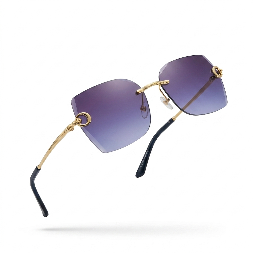 MIVDIOR Ripe Rimless Purple Gradient Luxury Sunglasses for Women | Gold Rimless Frame | Premium Fashion Eyewear