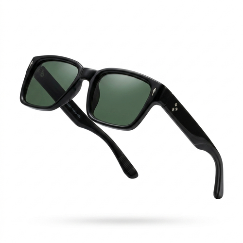 Mivdior Eclipse CRYSTA Glossy Black  Frame Green Smoky Lens Sunglasses