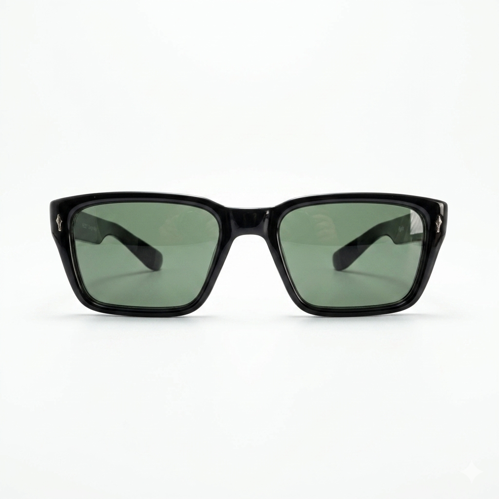 Mivdior Eclipse CRYSTA Glossy Black  Frame Green Smoky Lens Sunglasses